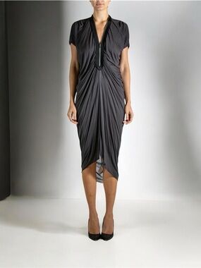 LANVIN Grey and black viscose dress Size XL